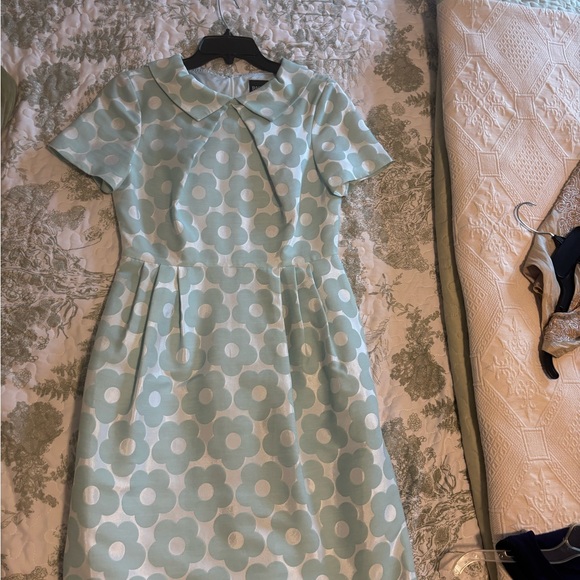 Bigio Collection sz 4 aquamarine minty Green Floral Mod Dress Peter Pan Collar - Picture 14 of 16